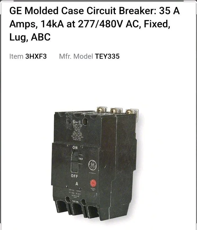 Автоматический выключатель GE TEY335 35A 3-Pole 277/480V AC Molded Case Circuit 