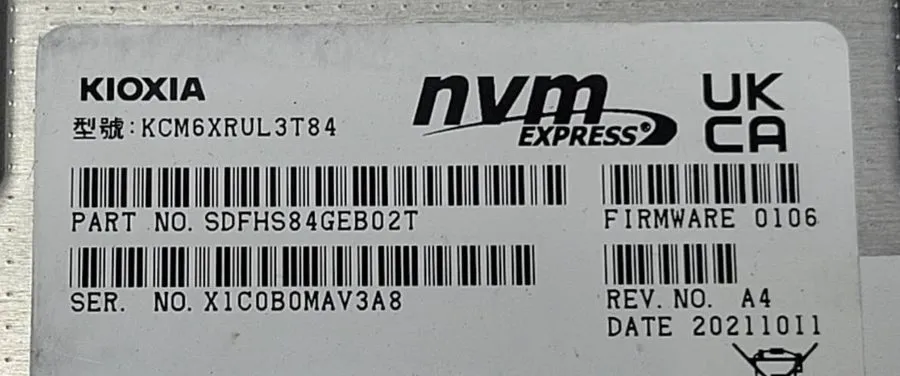SSD-накопитель KIOXIA KCM6XRUL3T84 3.84TB Kioxia CM6-R SDFHS84GEB02T PCIe 4.0 U.