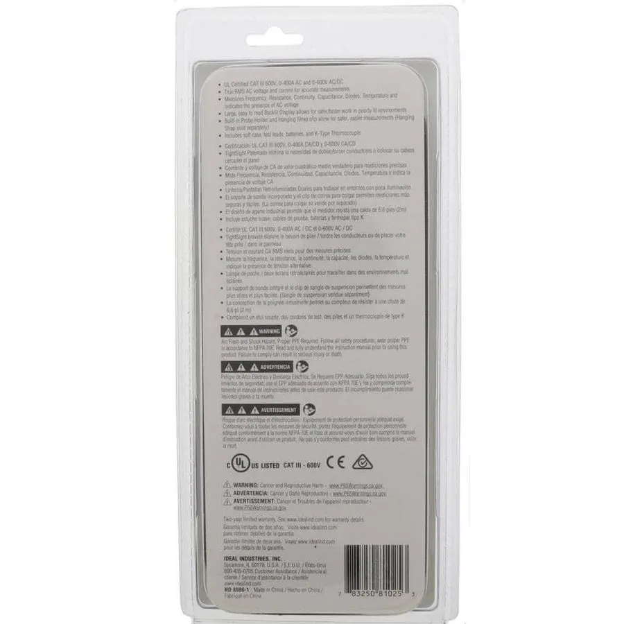 Тестер IDEAL 400Amp 600V AC/DC Digital TRMS Clamp Meter with NCV and Temp Audibl — фото лота 2