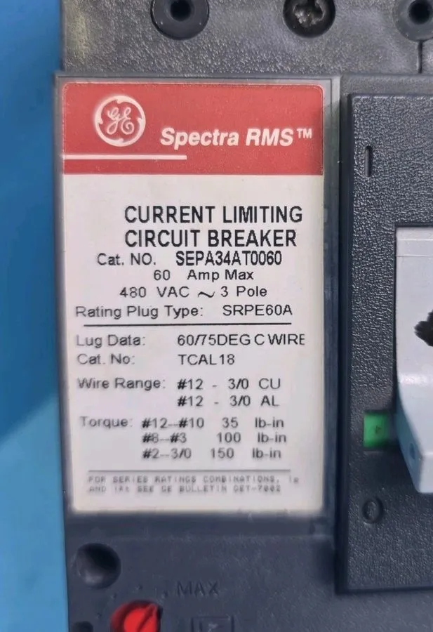 Автоматический выключатель GE SEPA34AT0060 60A 480V 3Pole Spectra RMS Circuit Br — фото лота 1
