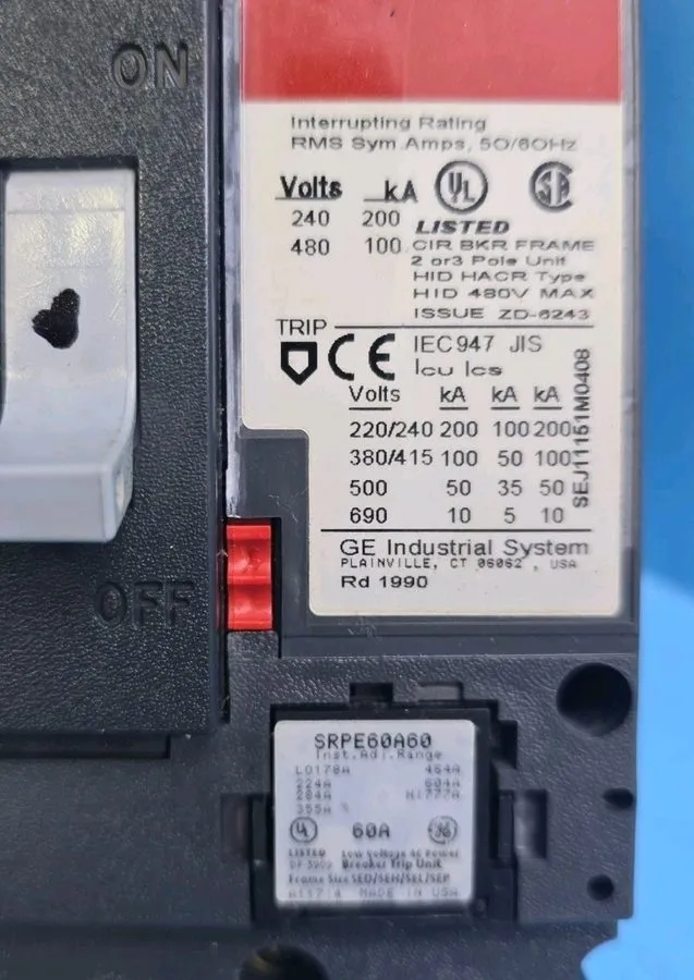 Автоматический выключатель GE SEPA34AT0060 60A 480V 3Pole Spectra RMS Circuit Br — фото лота 2