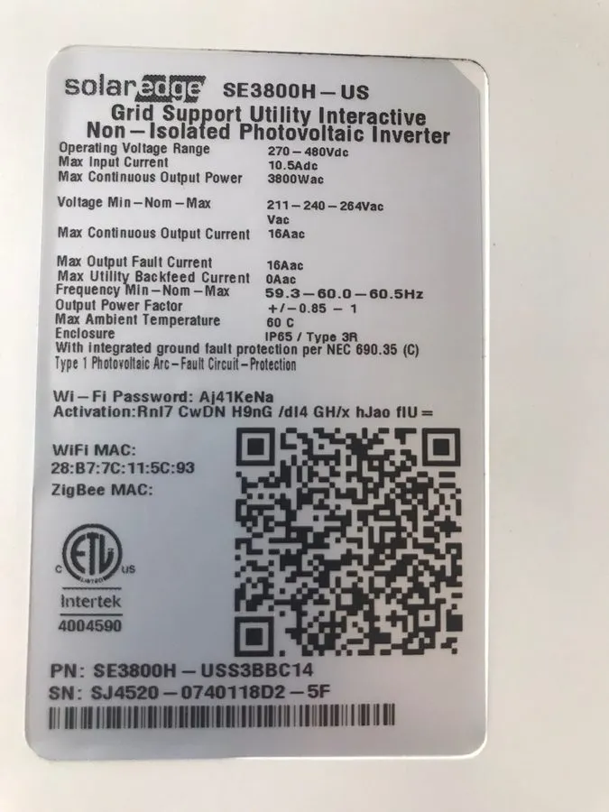 Инвертор Solaredge SE3800H-US Single-Phase Grid-tie Inverter
