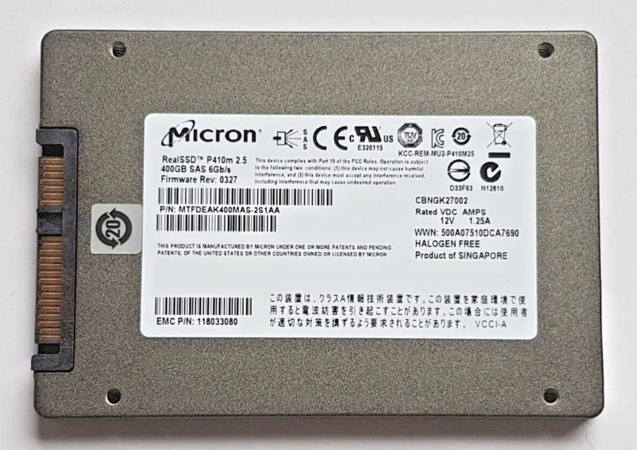 400GB SAS 6Gb/s Micron RealSSD P410m MTFDEAK400MAS-2S1AA 2D-NAND MLC SSD 2.5"