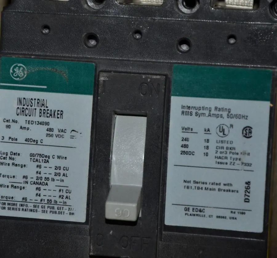 Автоматический выключатель TED134090 General Electric 90A 480V 3P Circuit Breake