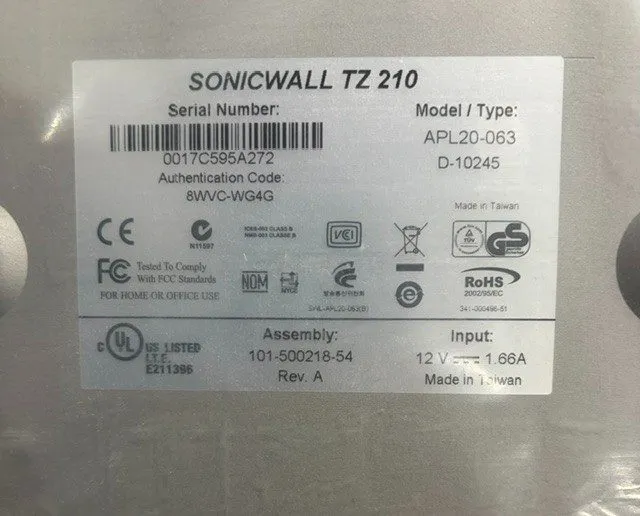 Межсетевой экран Sonicwall TZ 210 Network Security Appliance Model/Type APL20-06 — фото лота 1