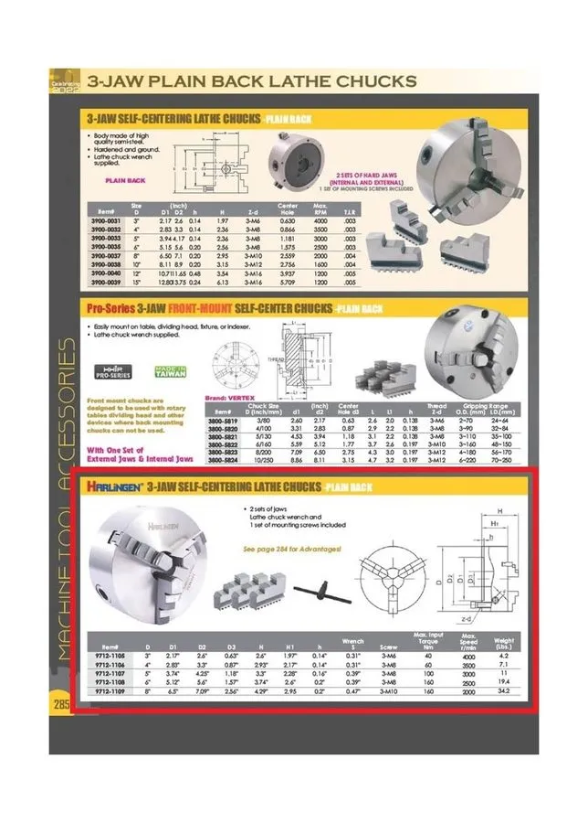 Режущий инструмент HARLINGEN 5" 3-JAW LATHE CHUCK PLAIN BACK (9712-1107) — фото лота 1