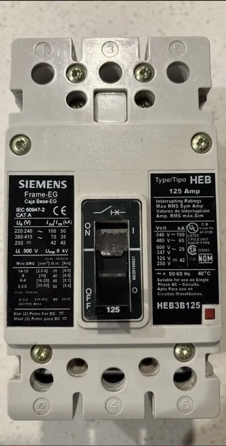 Автоматический выключатель Siemens HEB3B125 3-Pole 125 Amp 480V Circuit Breaker