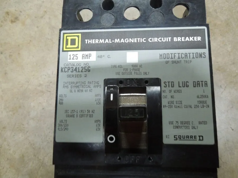Автоматический выключатель Square D KCP34125G 125A 3p 480V Circuit Breaker w/ Gr — фото лота 1