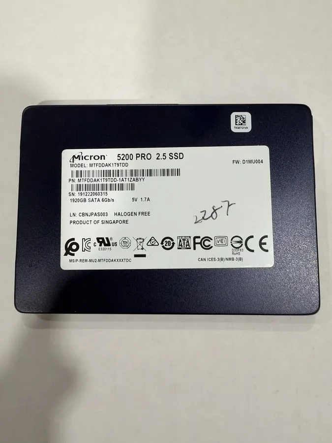 SSD-накопитель MTFDDAK1T9TDD Micron 5200 PRO 1.92TB SATA 6Gb/s 2.5" Internal SSD — фото лота 1