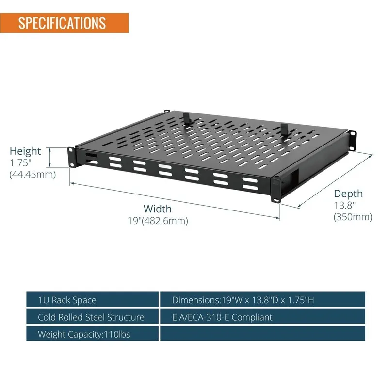 Стойка/шкаф 1U Sliding Rack Shelf,4-Post Vented Rack Mount Shelf,13.8in Deep wit