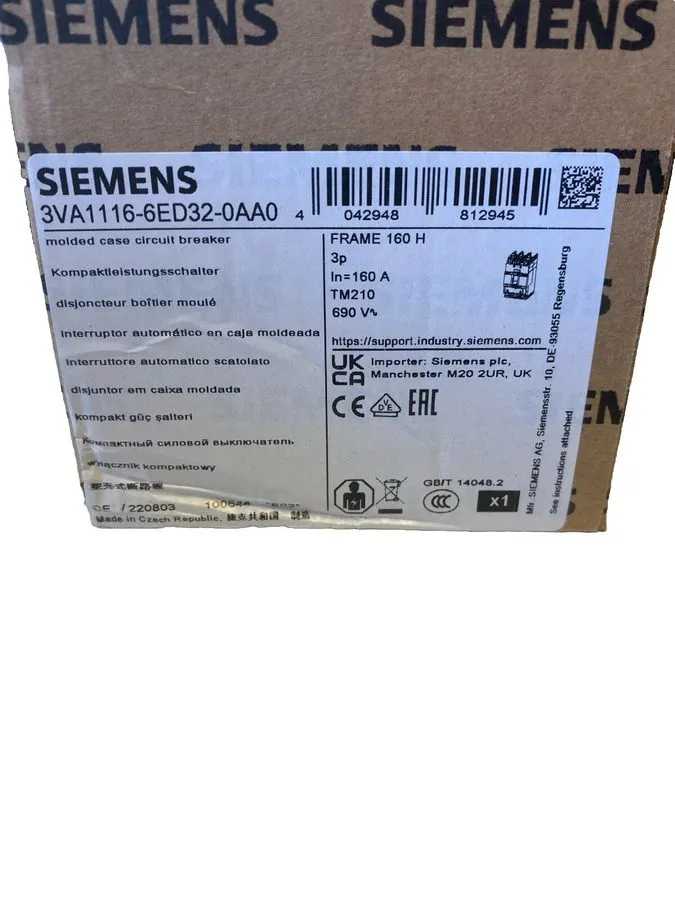 Автоматический выключатель Siemens 3VA1116-6ED32-0AA0 Compact Power Circuit Brea — фото лота 1