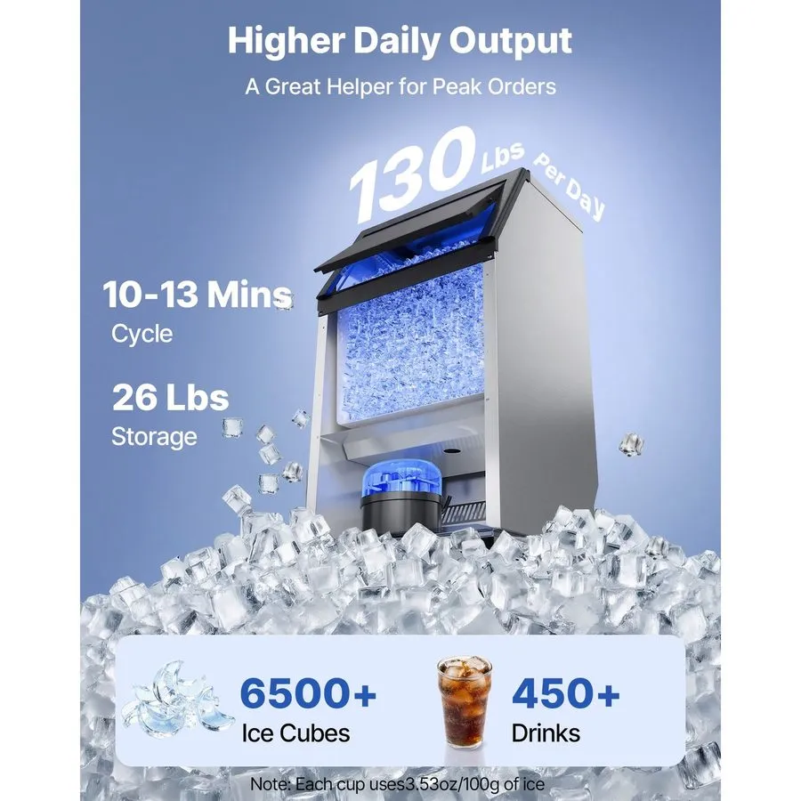 Льдогенератор Commercial Ice Maker 100lb/24h 33lb Bin, Fast 15min Cycle, LED, Se