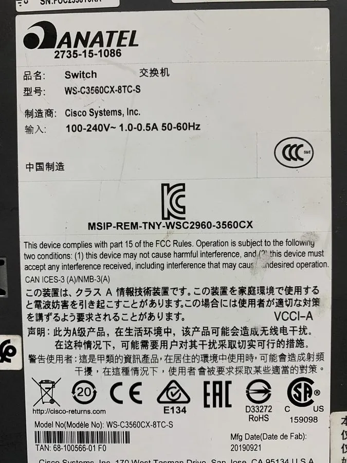 Коммутатор Cisco Catalyst 3560-CX WS-C3560CX-8TC-S Fanless 8-Port Switch IOS15