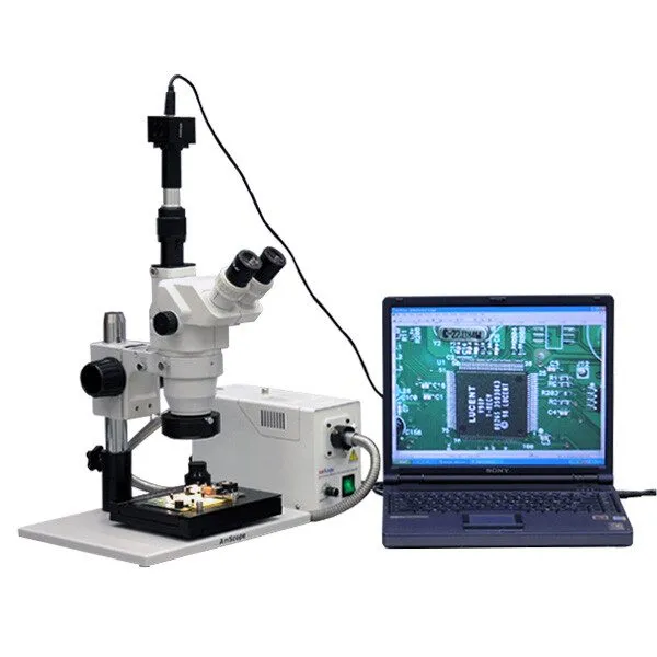 Микроскоп AmScope 3.35X-180X Zoom Stereo Microscope + 5MP Camera + Fiber Ring Li