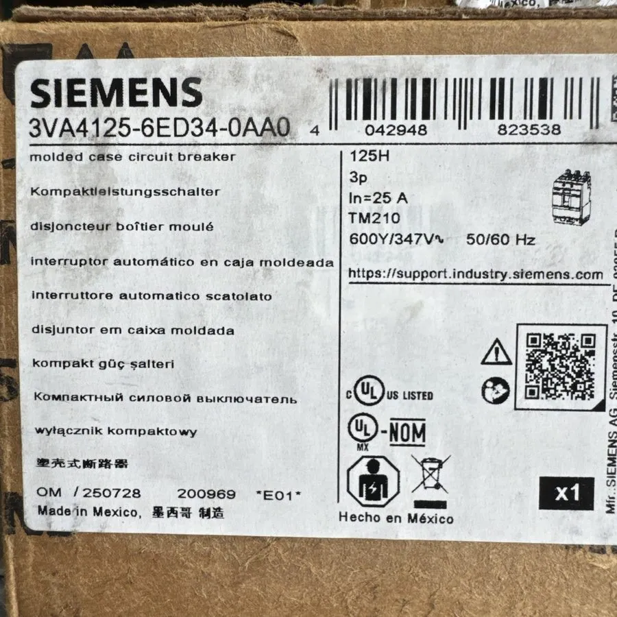 Автоматический выключатель Siemens 3VA4125-6ED34-0AA0 3 Pole 25 Amp Volt 65kA Bo