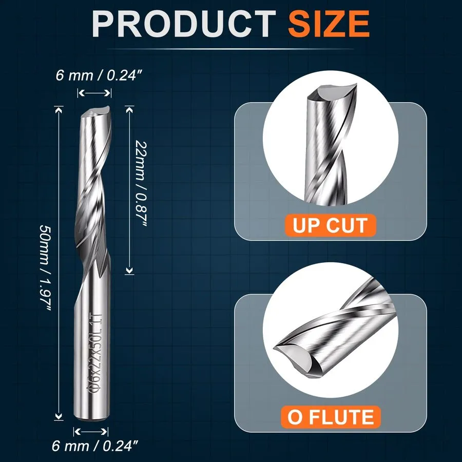 Режущий инструмент Carbide Upcut Spiral Router, 0.24" Shank 6mmx22mm 1 Flute End — фото лота 1