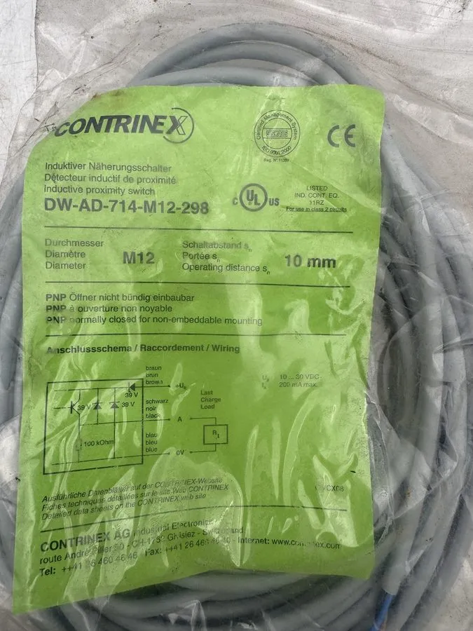 Датчик приближения Contrinex DW-AD-714-M12-298 10mm Inductive Proximity Sensor — фото лота 1