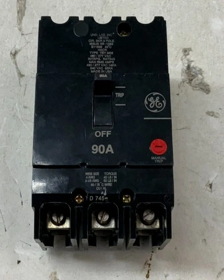Автоматический выключатель GENERAL ELECTRIC TEY390 TEY 3 POLE 90 AMP 480v CIRCUI
