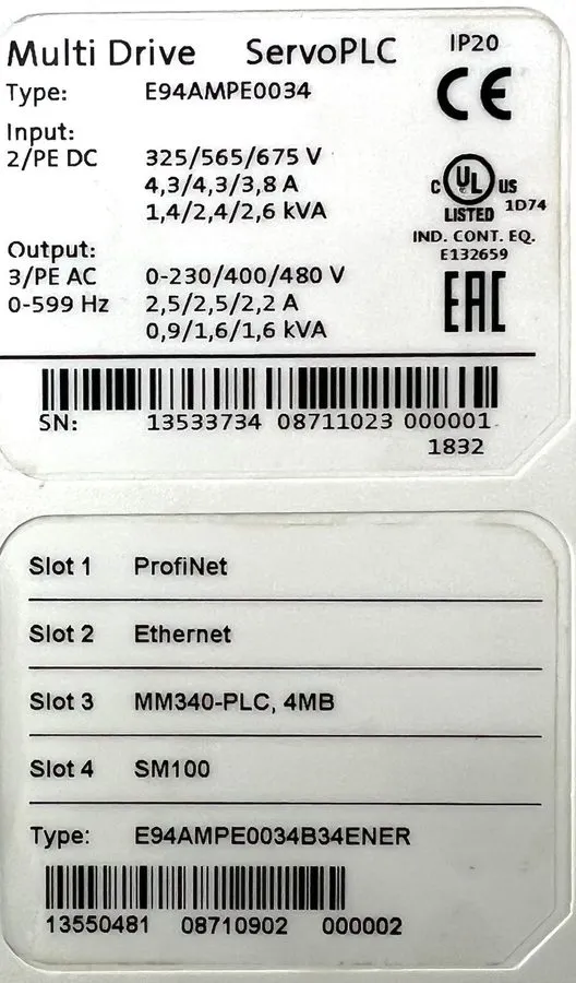 ПЛК Lenze Multi Drive Servo PLC E94AMPE0034 2.5A 0.9kVA Servo Inverter — фото лота 2