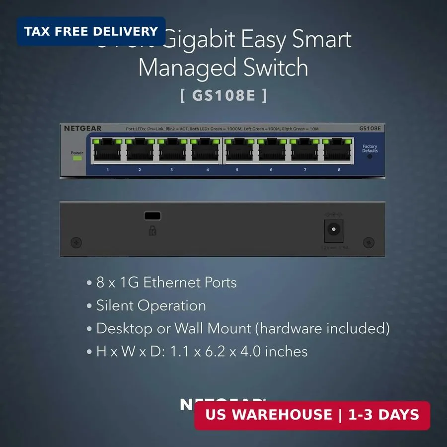 Коммутатор Netgear ProSAFE GS108E v2 Plus 8-Port Gigbit Ethernet Switch