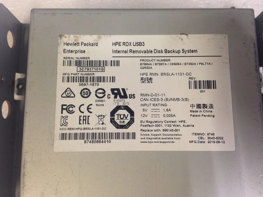 Накопитель RDX HP BRSLA-1101-DC RDX B7B62A USB3 Internal Removable Disk Backup S