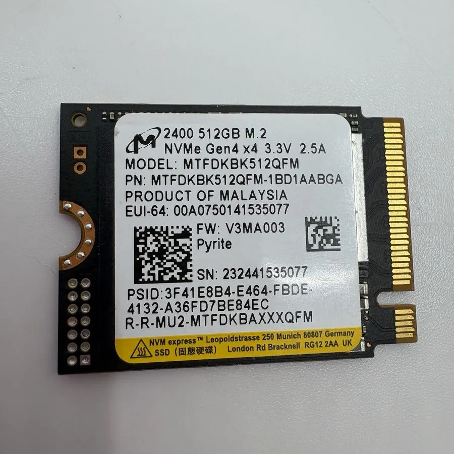 SSD-накопитель Micron 2400 512GB M.2 NVMe PCIe Internal SSD MTFDKBK512QFM Black