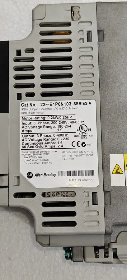 Частотный преобразователь Allen Bradley 0.25HP VFD 22F-B1P6N103 AC Drive Powerfl