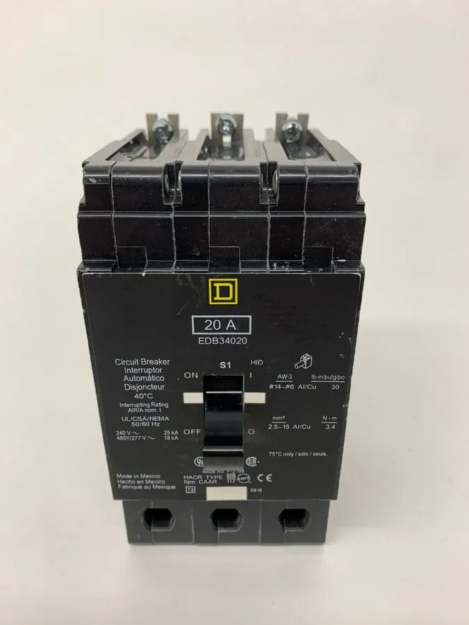 Автоматический выключатель SQUARE D EDB34020, 3P, 20A, 480V, BOLT-ON CIRCUIT BRE