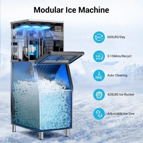 Льдогенератор Heavy Duty 600Lbs/24H Commercial Ice Maker Machine 450LBS Industri — фото лота 1
