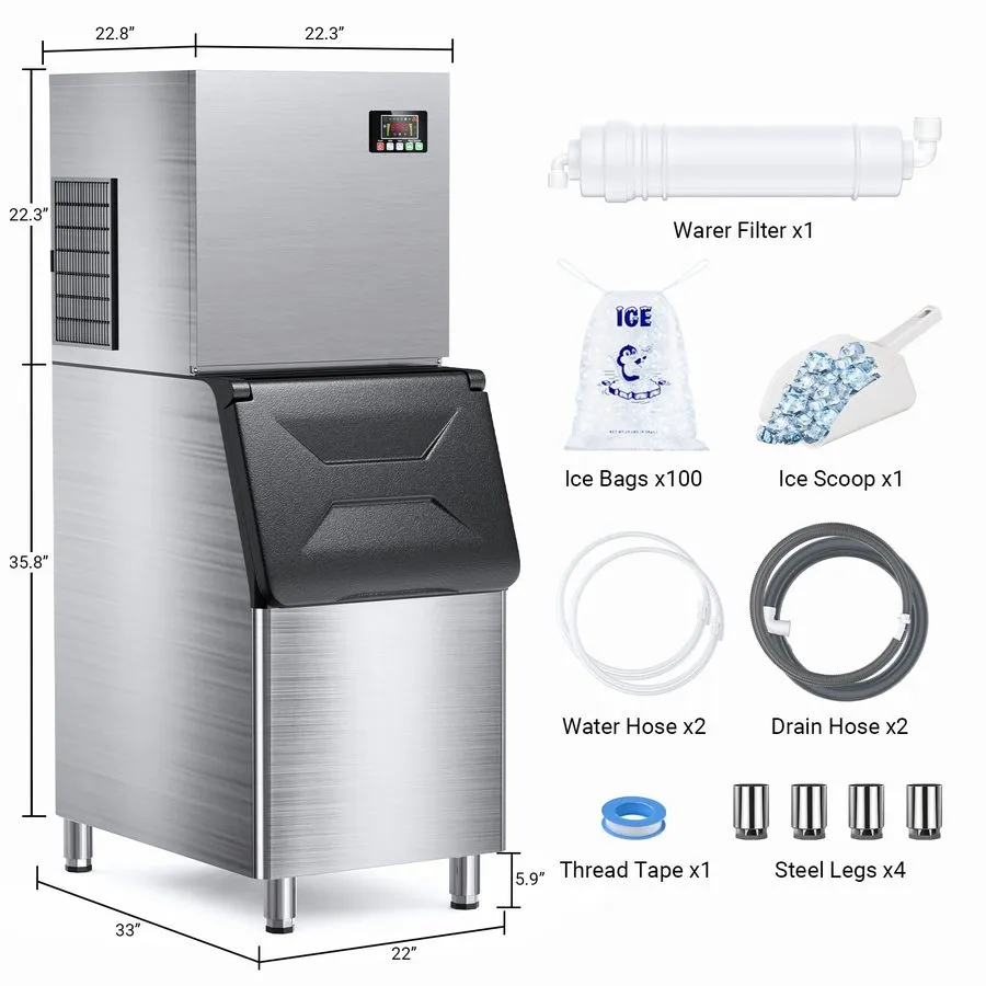 Льдогенератор Heavy Duty 600Lbs/24H Commercial Ice Maker Machine 450LBS Industri — фото лота 2