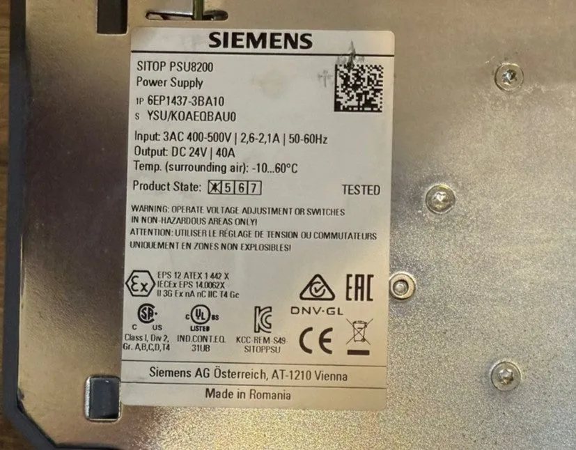 Блок питания SIEMENS 6EP1437-3BA10 SITOP PSU8200 POWER SUPPLY, 24VDC, 40A. 4E-21