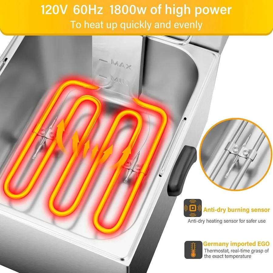 Фритюрница Electric Deep Fryer 13L 13.7QT Commercial Deep Fryer 1800W 120V18.7Po — фото лота 2