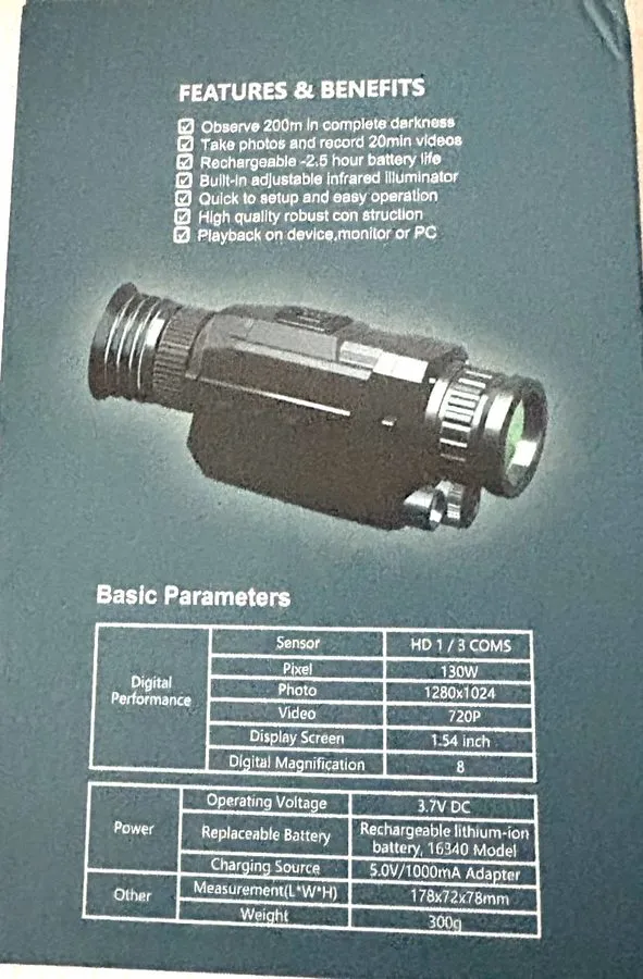 Оптико-электронная система NV0535 Digital Night Vision Monocular Camera -Infrare — фото лота 2