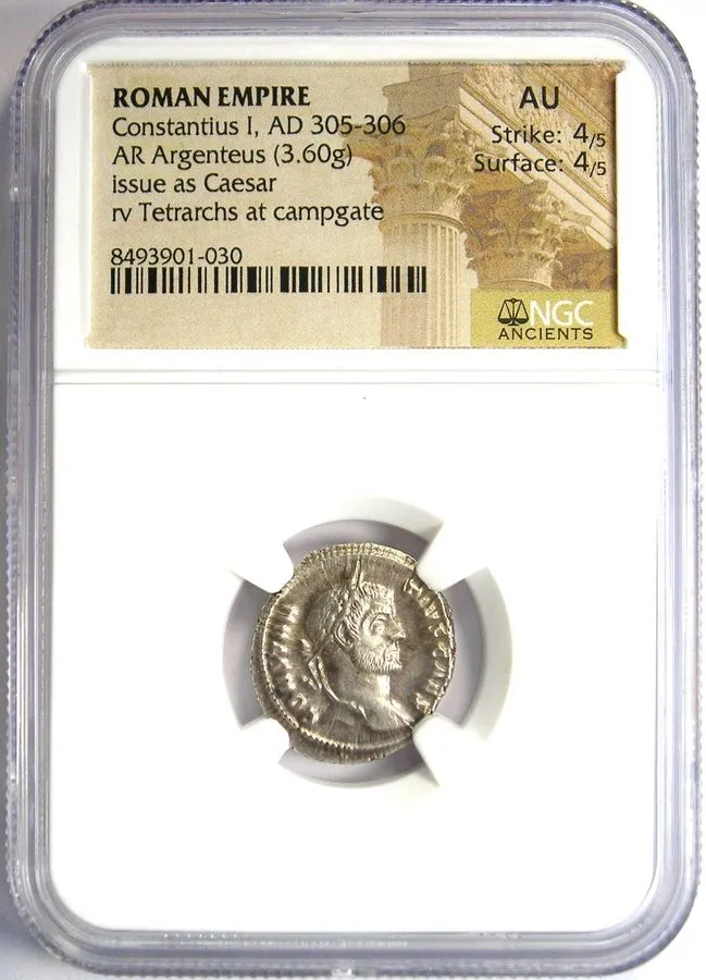 Лабораторный прибор 305-306 AD Constantius I Silver Argenteus Ancient Roman Coin