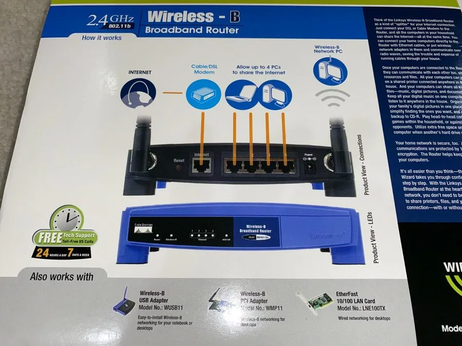 Маршрутизатор LINKSYS BEFW11S4 WIRELESS-B 2.4GHz 4-PORT BROADBAND ROUTER 802.11B — фото лота 1