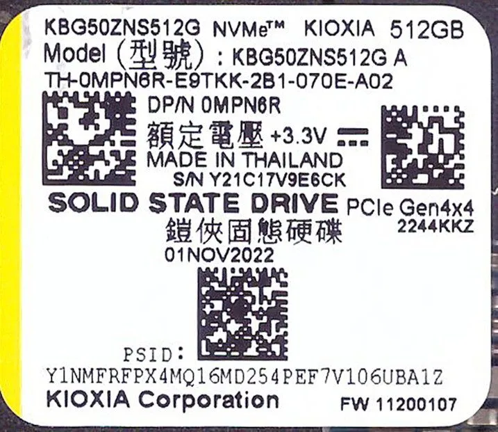 SSD-накопитель KIOXIA KBG50ZNS512G NVMe 512GB M.2 2230 PCIe Gen4x4 Internal SSD