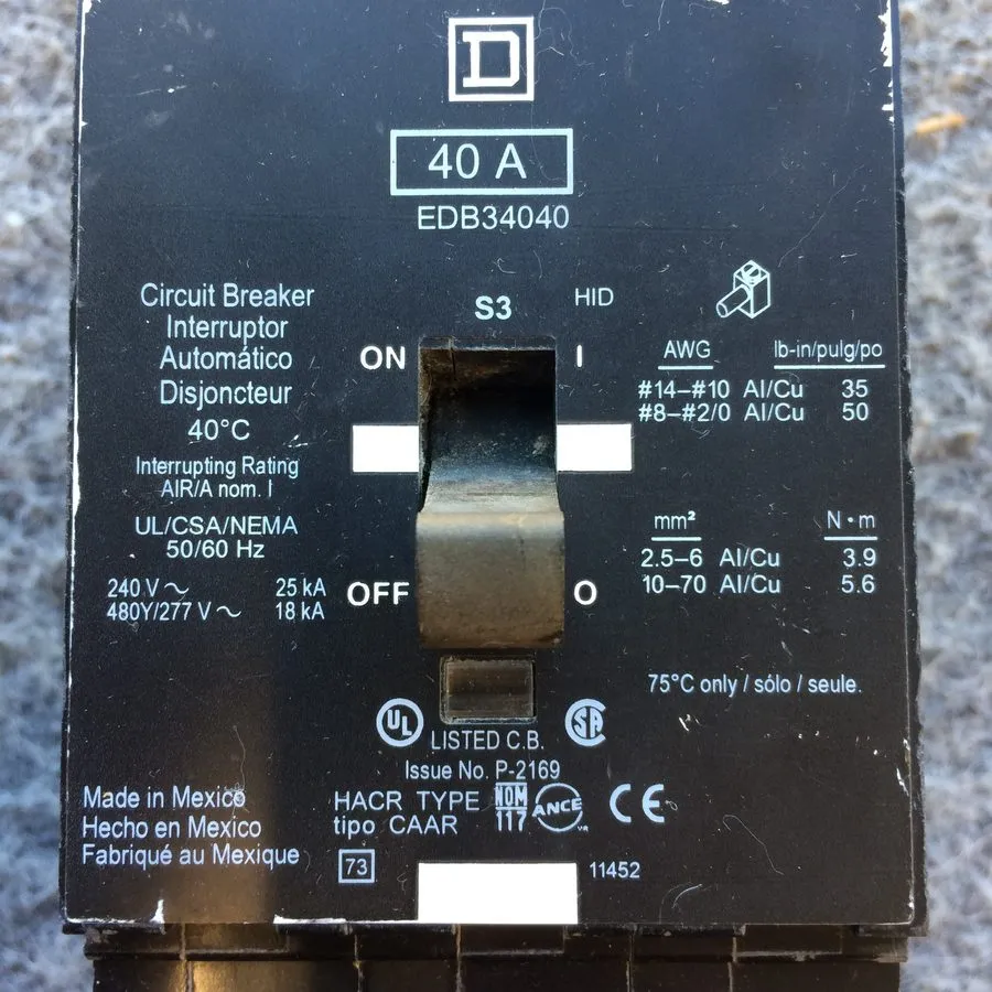 Автоматический выключатель Square D EDB34040 40A 480V 3-Pole Molded Case Circuit