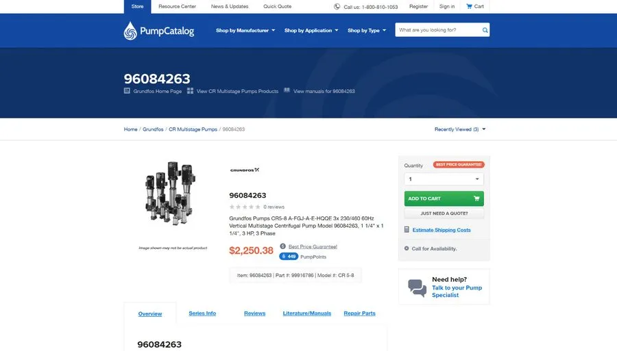 Насос Grundfos CR5-8 Vertical Multistage Pump 3HP 3-Phase 208-230/460V 96084263 — фото лота 1