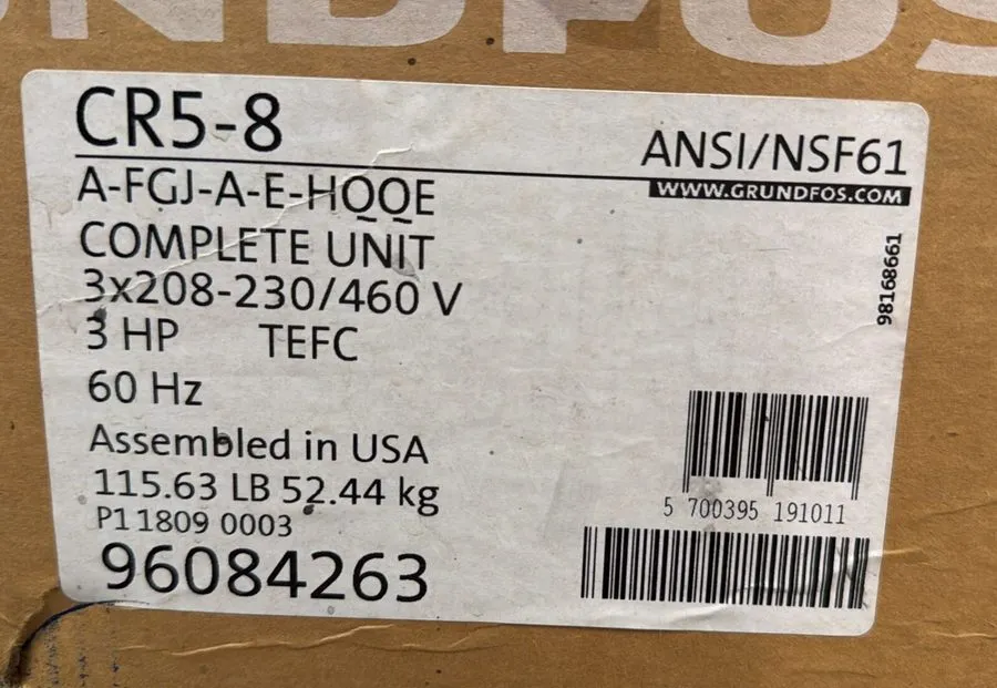 Насос Grundfos CR5-8 Vertical Multistage Pump 3HP 3-Phase 208-230/460V 96084263 — фото лота 2