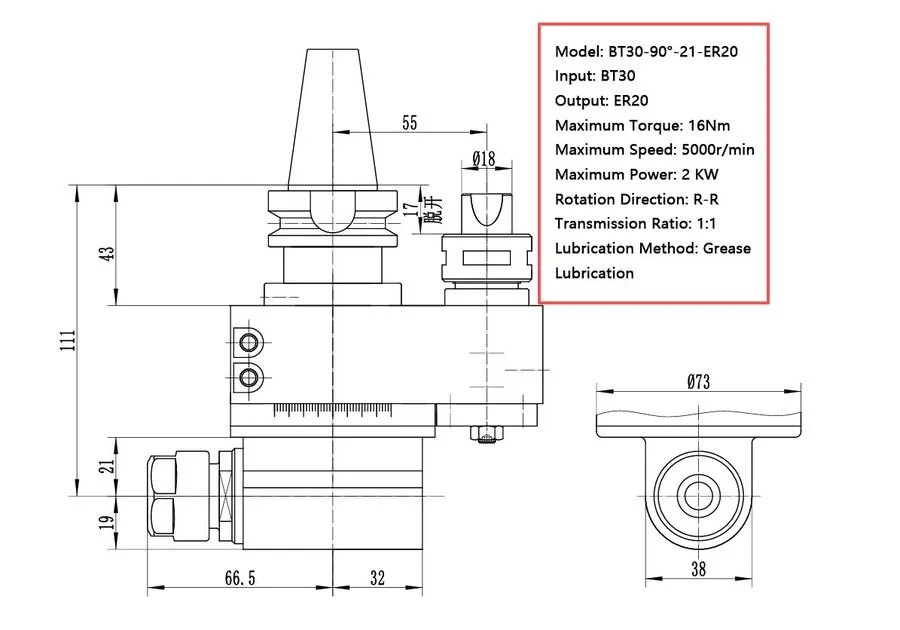Режущий инструмент BT30 ER20 90° Fixed Angle Head Collet Chuck 16Nm Torque / 500