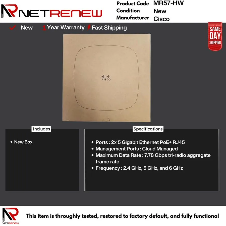 Точка доступа Wi-Fi Cisco Meraki MR57-HW 802.11aX DC/PoE Wireless Access Point