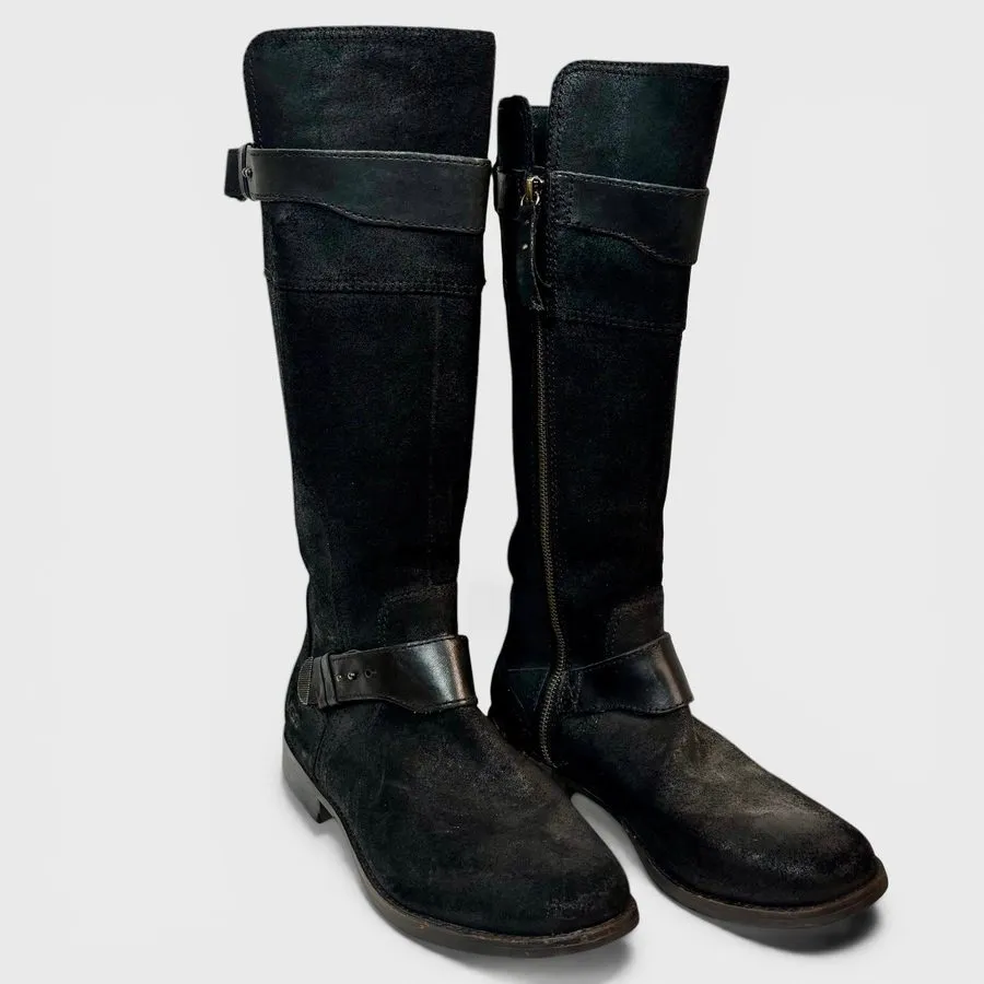 Жгут проводов UGG 1007671 Tall Black Suede Leather Harness Buckle Knee High Boot — фото лота 1