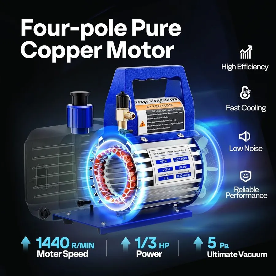 Насос 1/3 HP 1-Stage HVAC Vacuum Pump and 4 Way AC Manifold Gauge Set with 4.5 C
