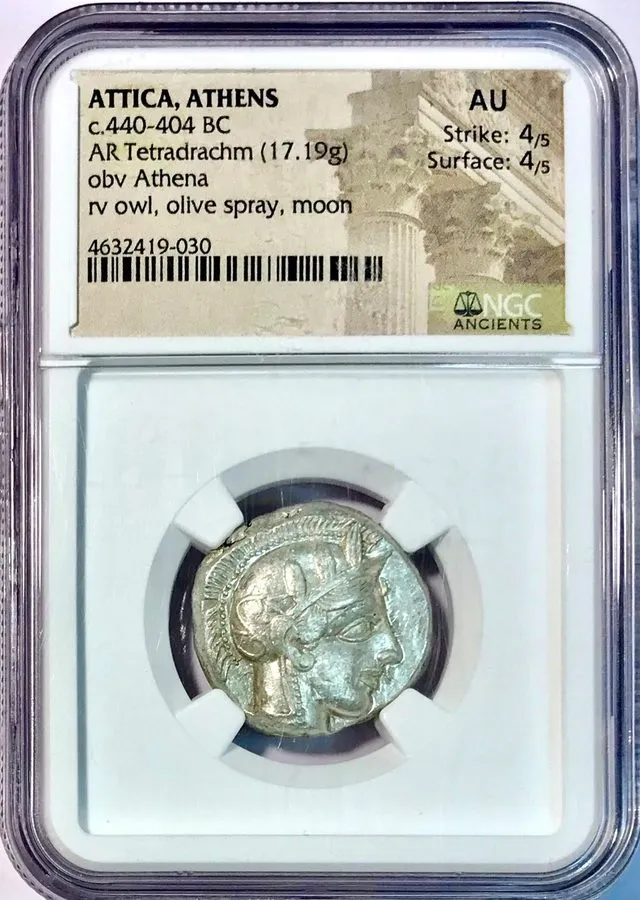 Лабораторный прибор Attica Athens Greek Silver Owl AR Tetradrachm 440-404 BC NGC
