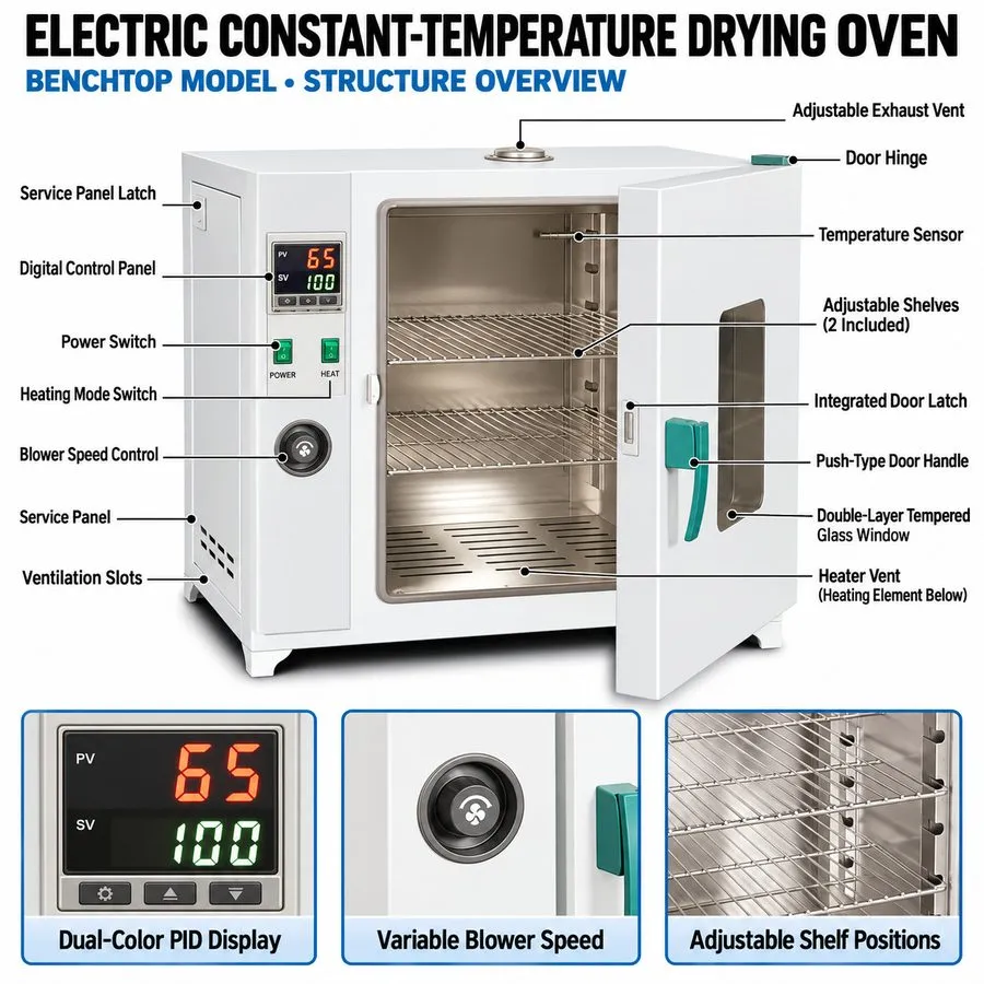 Сушильный шкаф 45L Electric Hot Blast Drying Oven 101-00B 1000W 110V Lab Stainle