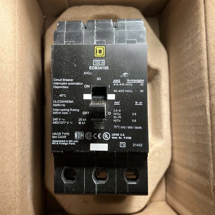 Автоматический выключатель SQUARE D EDB34100 EDB 3 POLE 100 AMP 480v CIRCUIT BRE — фото лота 2