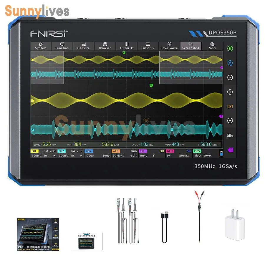 Осциллограф FNIRSI DPOS350P 4-In-1 350Mhz Digital Oscilloscope 2 Channel, 1 Gsa/