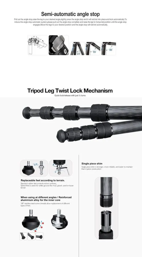 Оборудование видеонаблюдения Leofoto LO-224CS+SW-02 Carbon Fiber Tripod + 2-Way  — фото лота 2