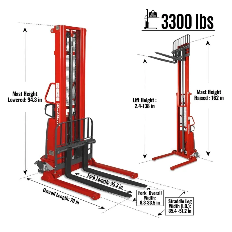 Оборудование MechMaxx 3300lbs Capacity Semi-Electric Straddle Stacker,138" Lift, — фото лота 1