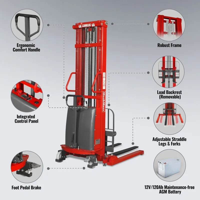 Оборудование MechMaxx 3300lbs Capacity Semi-Electric Straddle Stacker,138" Lift, — фото лота 2